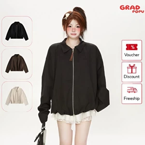 Áo khoác nữ GRADPOPU unisex phong cách streetwear Mỹ màu trơn rộng rãi thoải mái đa năng AK314