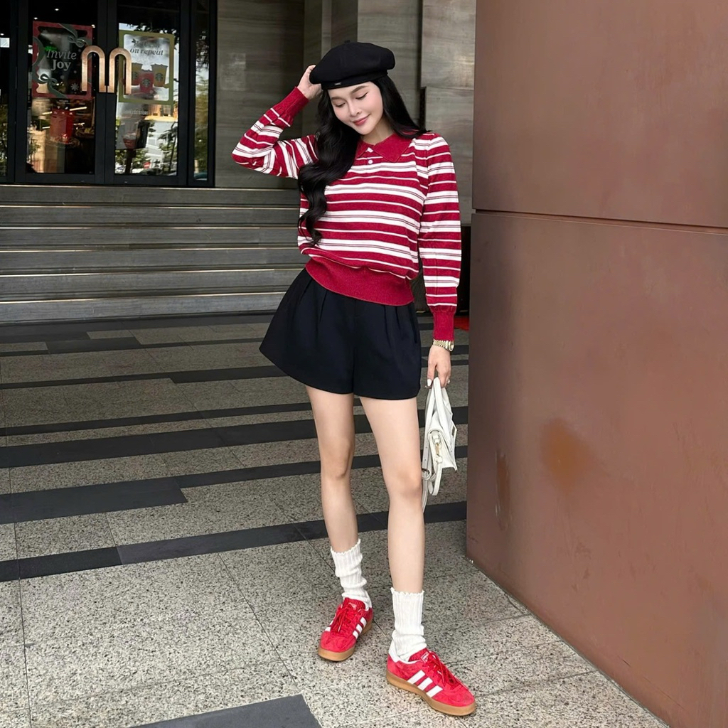 Áo Len Tay Dài Mirage Sọc Ngang Đỏ Sang Trọng Local Brand Chất Len Mềm Mịn.