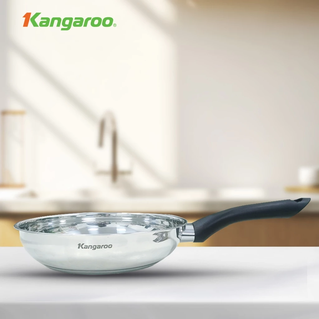 [KANGAROO] Chảo inox đa lớp đáy chống dính tự thân Kangaroo KGFPSE các size 20-24-26-28cm - Inox 201