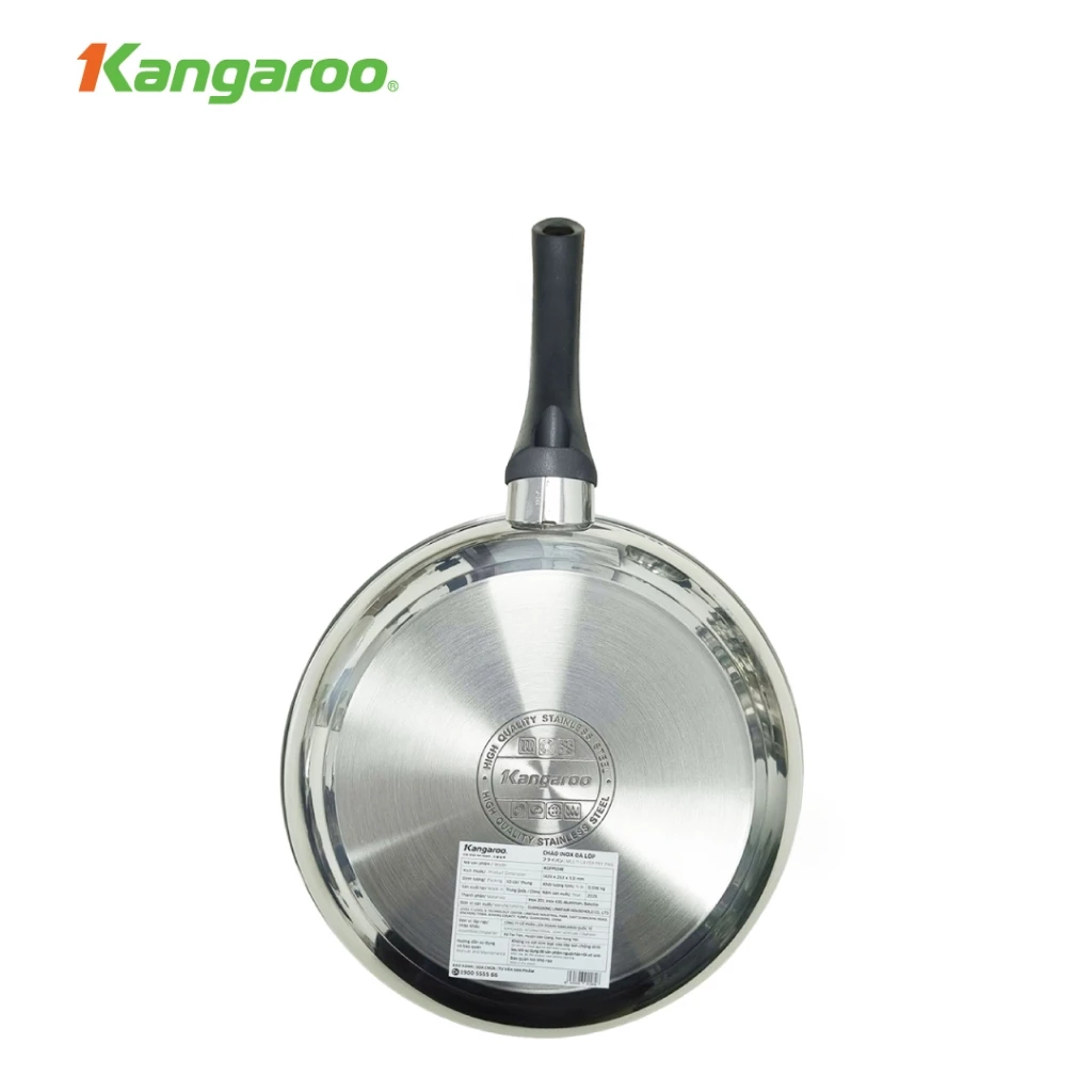 [KANGAROO] Chảo inox đa lớp đáy chống dính tự thân Kangaroo KGFPSE các size 20-24-26-28cm - Inox 201