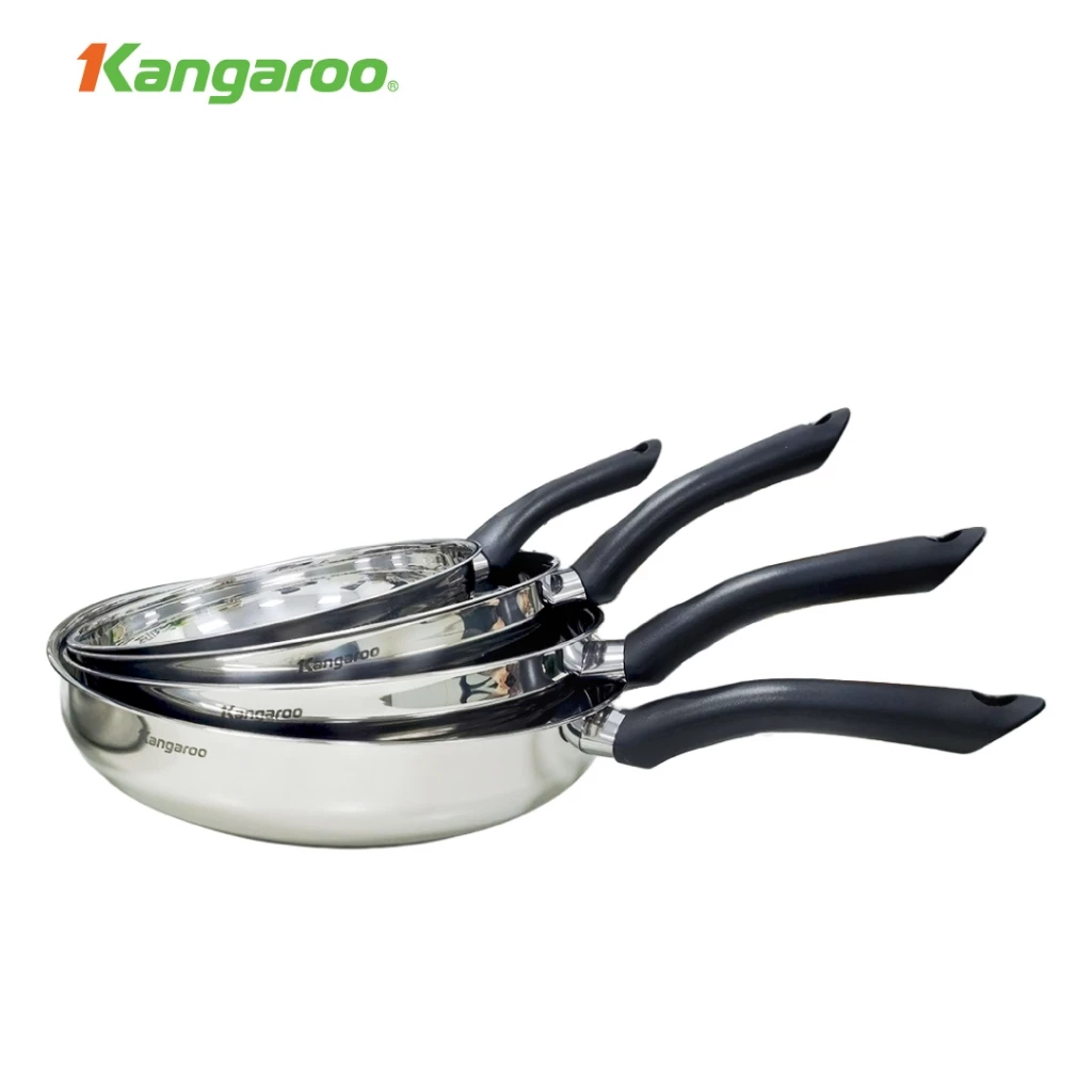 [KANGAROO] Chảo inox đa lớp đáy chống dính tự thân Kangaroo KGFPSE các size 20-24-26-28cm - Inox 201