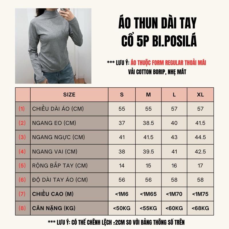 [A21-HÀNG MỚI VỀ] ÁO CỔ LỌ 5 PHÂN BASIC BI.POSILÁ FORM ÔM VỪA TÔN DÁNG CHẤT LIỆU VẢI THUN COTTON BORIP CO GIÃN, MỀM MỊN