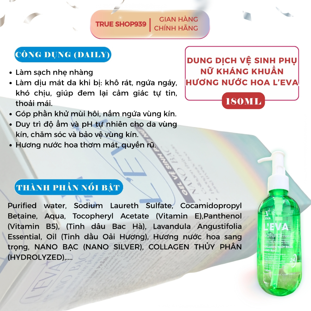Dung dịch vệ sinh phụ nữ kháng khuẩn hương nước hoa L'EVA 180ml