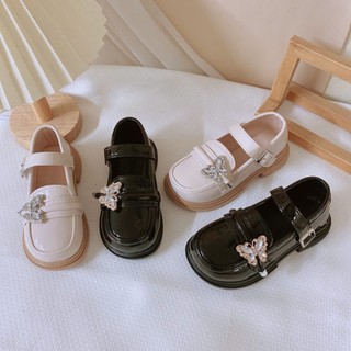 Sz 26-35 Mẫu Mới Giày Búp Bê Đế Đốc Da Bóng Đính Đá Bướm Cho Bé Gái Từ 4 Tuổi K032