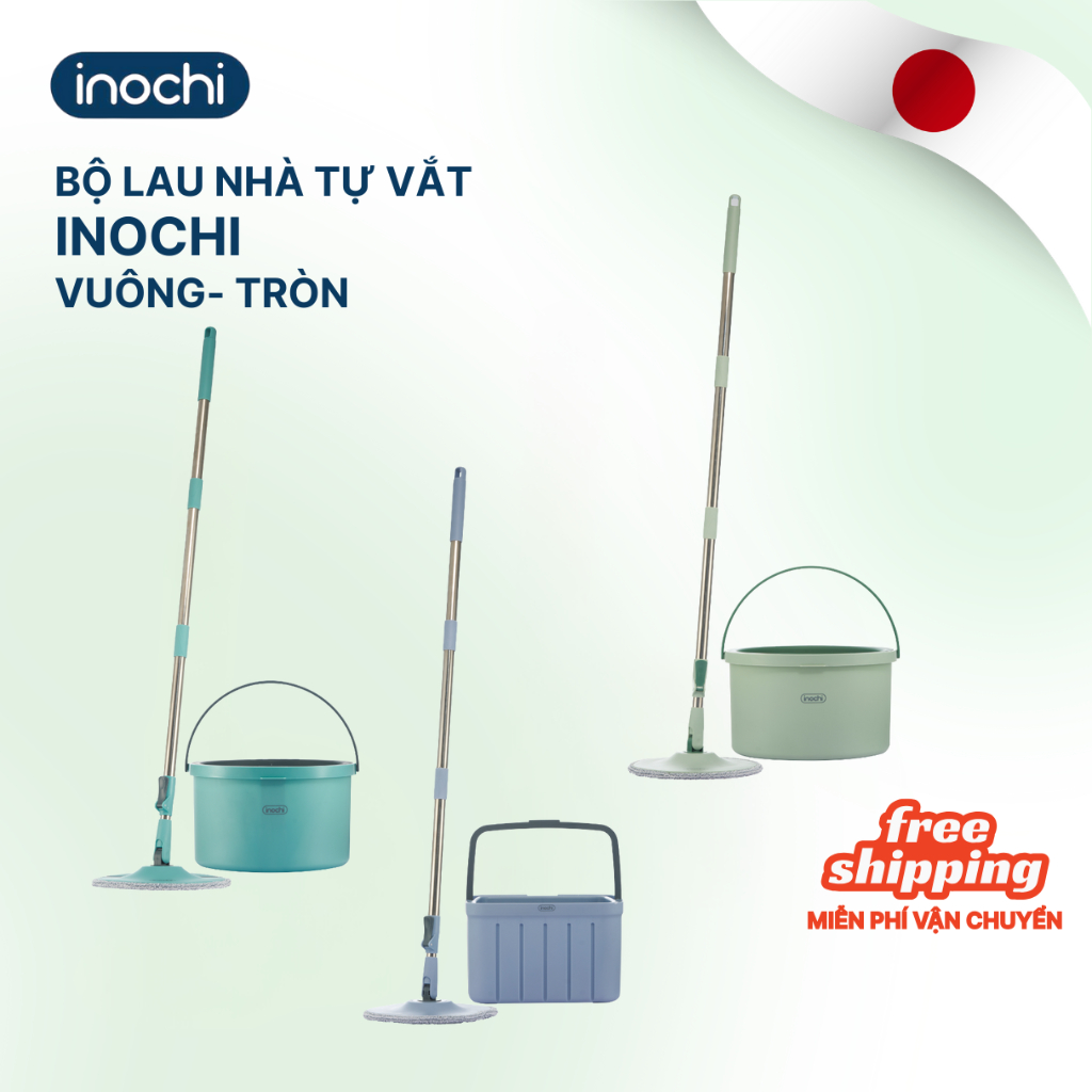 Bộ cây lau nhà tách nước Souji - Inochi - tách nước sạch, vắt khô ráo, lau sạch sẽ, tiện dụng