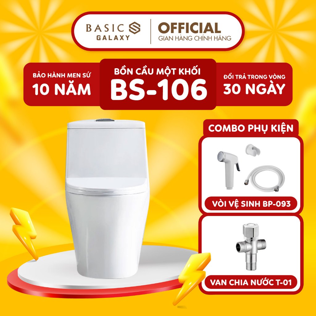 Bồn Cầu Liền Khối Basic BS-106 Cao Cấp, Kháng Khuẩn Mùi, Hoạt Động Êm ...