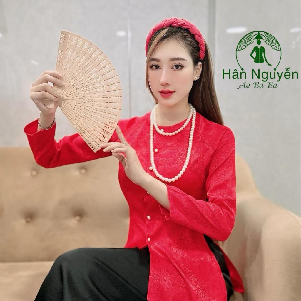 B.A115 - BỘ Áo Bà Ba Gấm Hoa Cúc Cài Nút Tay Dài Cổ Tròn ( 7 màu )