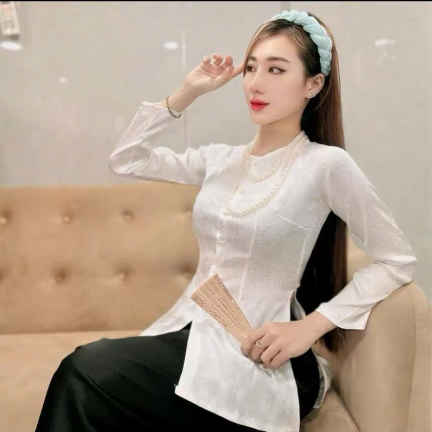 B.A115 - BỘ Áo Bà Ba Gấm Hoa Cúc Cài Nút Tay Dài Cổ Tròn ( 7 màu )