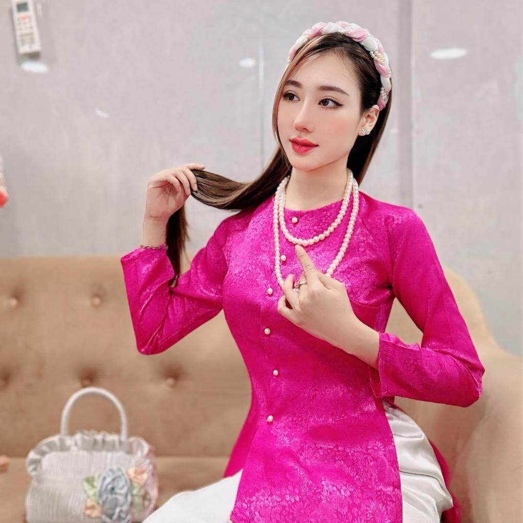 B.A115 - BỘ Áo Bà Ba Gấm Hoa Cúc Cài Nút Tay Dài Cổ Tròn ( 7 màu )