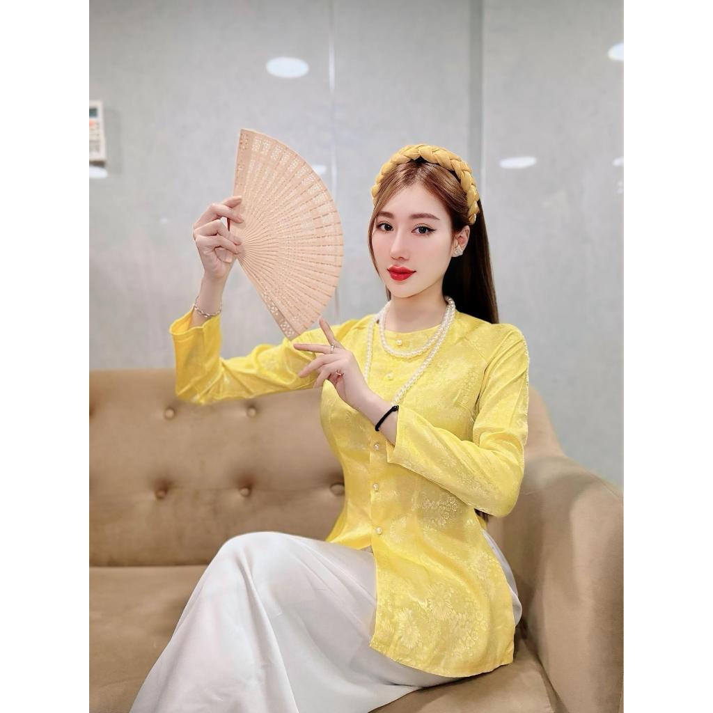 B.A115 - BỘ Áo Bà Ba Gấm Hoa Cúc Cài Nút Tay Dài Cổ Tròn ( 7 màu )