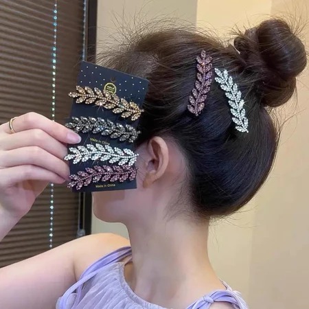 🧚🏻‍♀️Ganten🧚🏻‍♀️Kẹp tóc đính đá hình chiếc lá mảnh 7cm đơn giản sang trọng lấp lánh cho nữ
