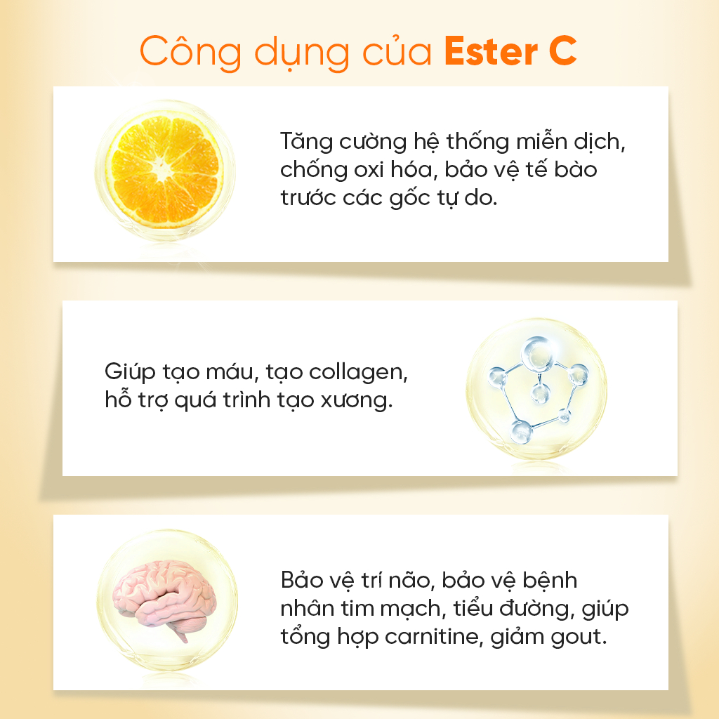Viên sủi Vitamin C Ester C 500mg – Tăng đề kháng, êm dịu dạ dày – 10 viên sủi/hộp