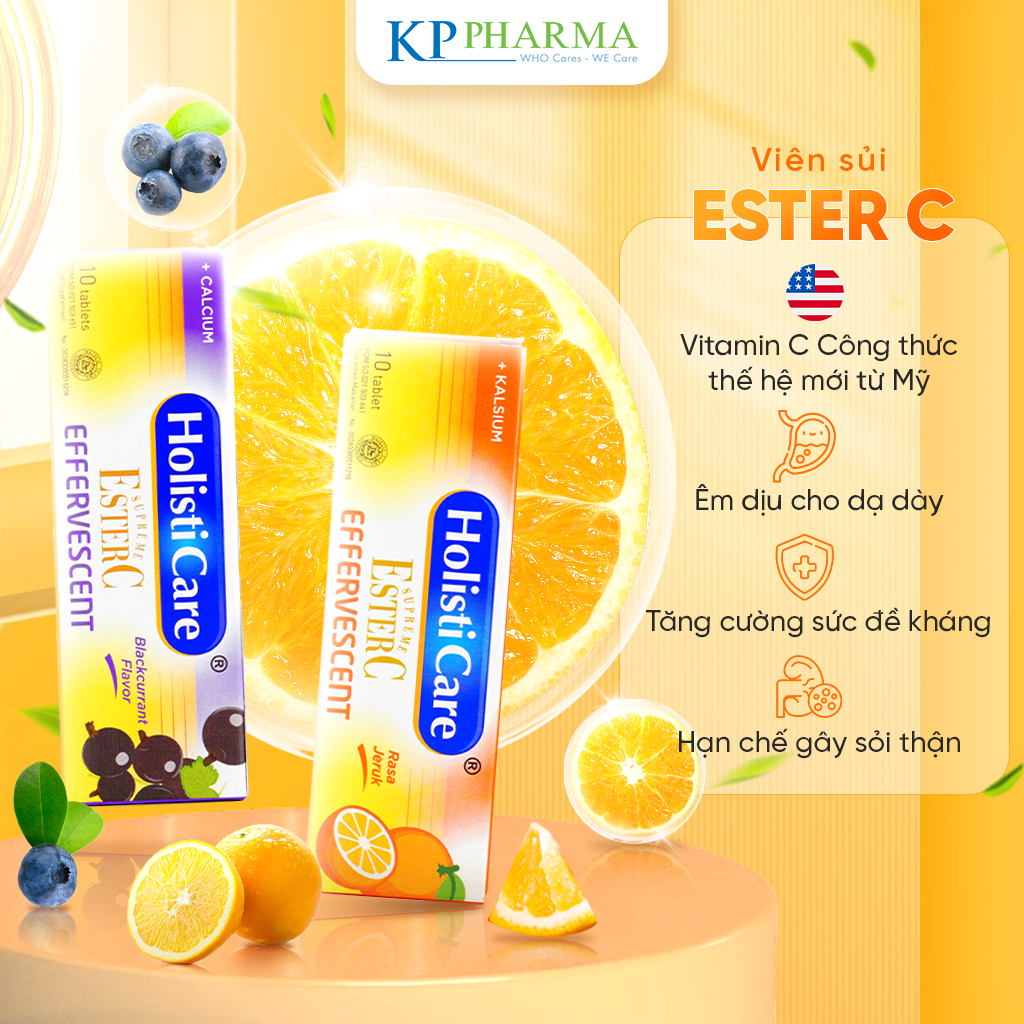 Viên sủi Vitamin C Ester C 500mg – Tăng đề kháng, êm dịu dạ dày – 10 viên sủi/hộp