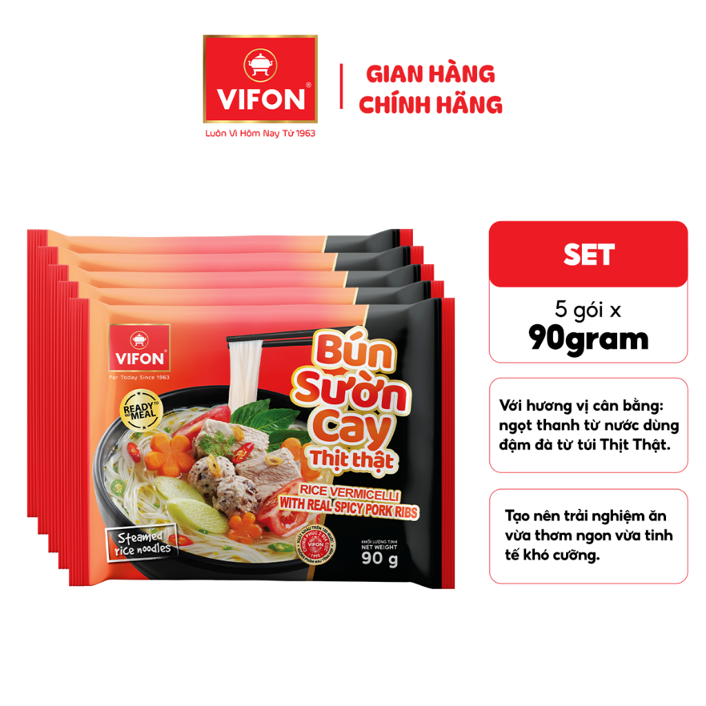 [VOUCHER HOT 10%] Set 5/ Set 10 Gói Bún Thịt Thật Bún Bò Huế/ Bún Sườn Cay VIFON 90gr/gói