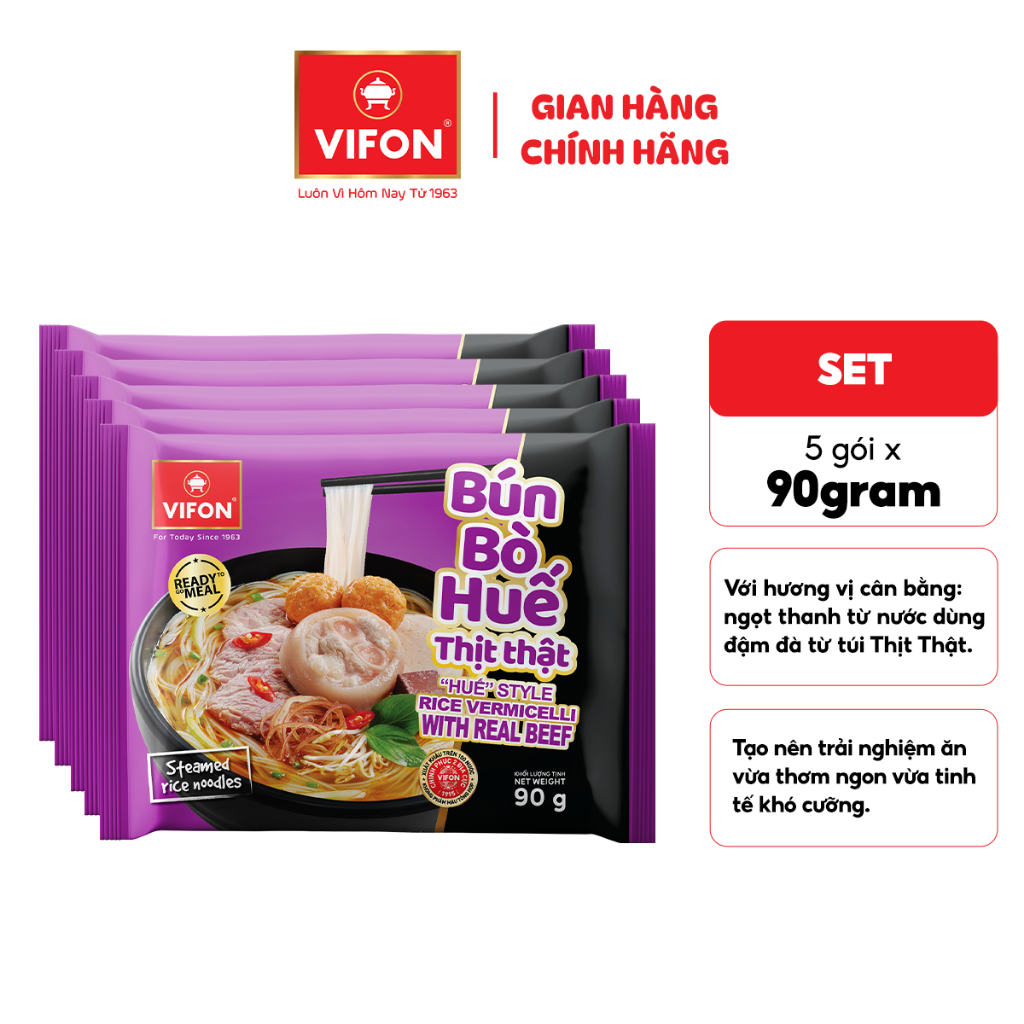 [VOUCHER HOT 10%] Set 5/ Set 10 Gói Bún Thịt Thật Bún Bò Huế/ Bún Sườn Cay VIFON 90gr/gói
