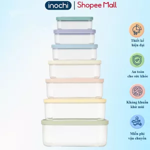 Bộ 7 hộp thực phẩm Inochi, nhựa PP an toàn, dùng được lò vi sóng, chịu nhiệt tốt, màu sắc dễ thương