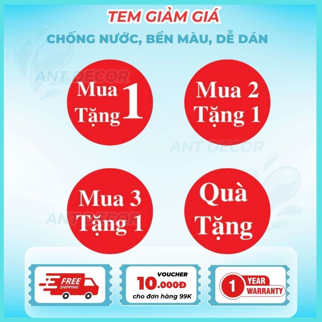 (3cm) Tem giảm giá, giảm 5%, giảm 10%, giảm 30%, giảm 40%, giảm 50%, mua 2 tặng 1 (100tem)