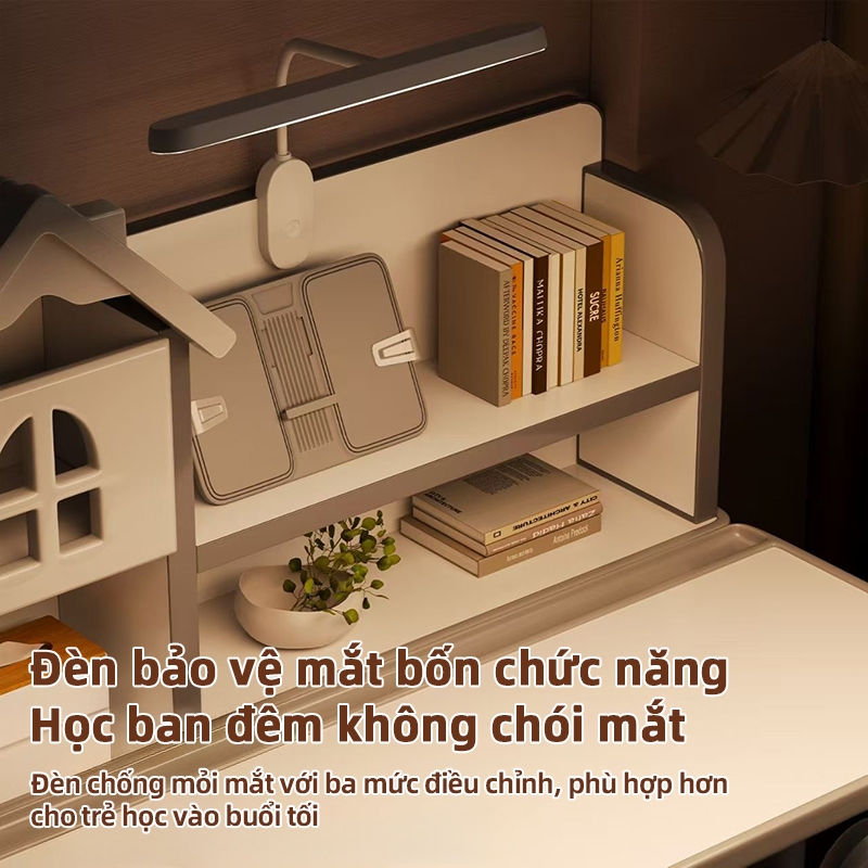 LUX Bàn học, mặt bàn có thể điều chỉnh, chiều cao có thể nâng lên hạ xuống, kèm giá sách điều chỉnh được
