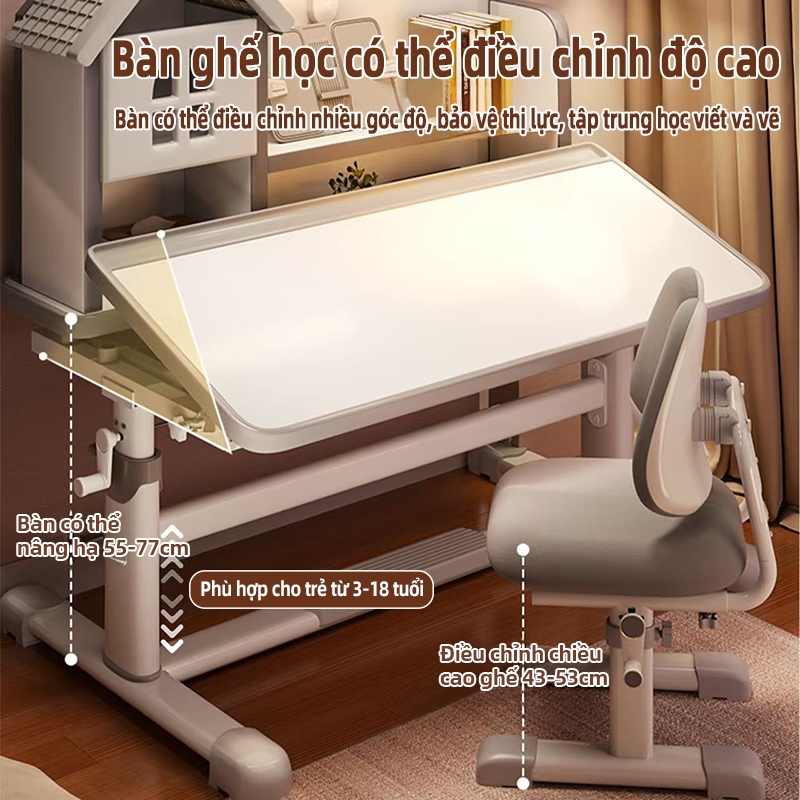 LUX Bàn học, mặt bàn có thể điều chỉnh, chiều cao có thể nâng lên hạ xuống, kèm giá sách điều chỉnh được