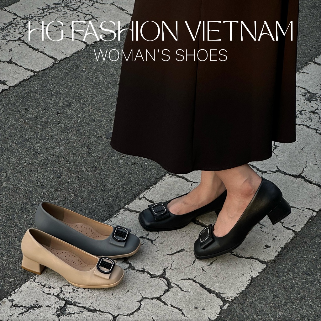 Giày Cao Gót Nữ HG Fashion 3cm Đế Vuông Khóa CD Thời Trang Lót Thoáng Khí  | HG1325