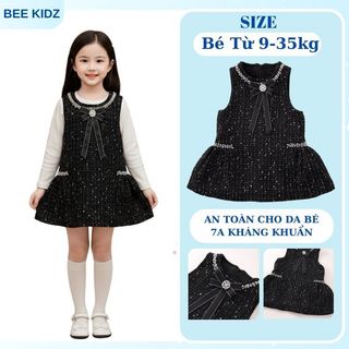 Váy Dạ Cho Bé Gái,  Váy Dạ Sát Nách Lót Nhung Ấm Áp Cho Bé Kèm Nơ Tiểu Thư Bling Sang Trọng