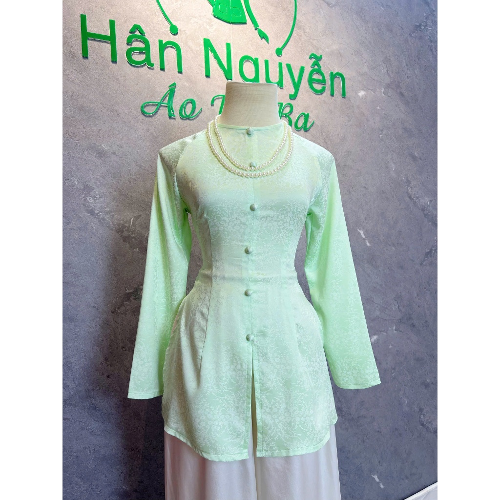 Hân Nguyễn Áo Bà Ba - B.A171 - ( FORM DÁNG DÀI ) Áo Bà Ba Gấm Hoa Cổ Tròn Dây Kéo ( QUẦN NGỌC TRAI )