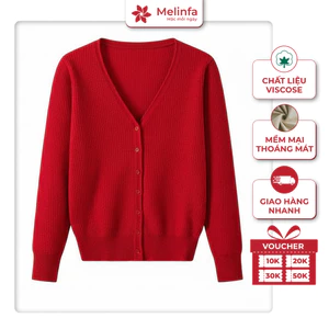 Áo khoác len nữ dài tay, áo len cardigan cổ V len dệt kim mềm mại co giãn MELINFA VAA0613