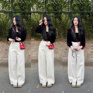 Quần Jean Nữ AMILY Ống Rộng Lưng Cao Màu Trắng - Quần Suông Rộng Tôn Dáng Hot Trend