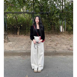 Quần Jean Nữ AMILY Ống Rộng Lưng Cao Màu Trắng - Quần Suông Rộng Tôn Dáng Hot Trend