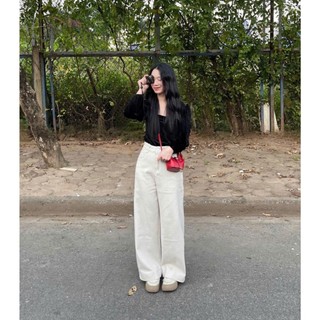 Quần Jean Nữ AMILY Ống Rộng Lưng Cao Màu Trắng - Quần Suông Rộng Tôn Dáng Hot Trend