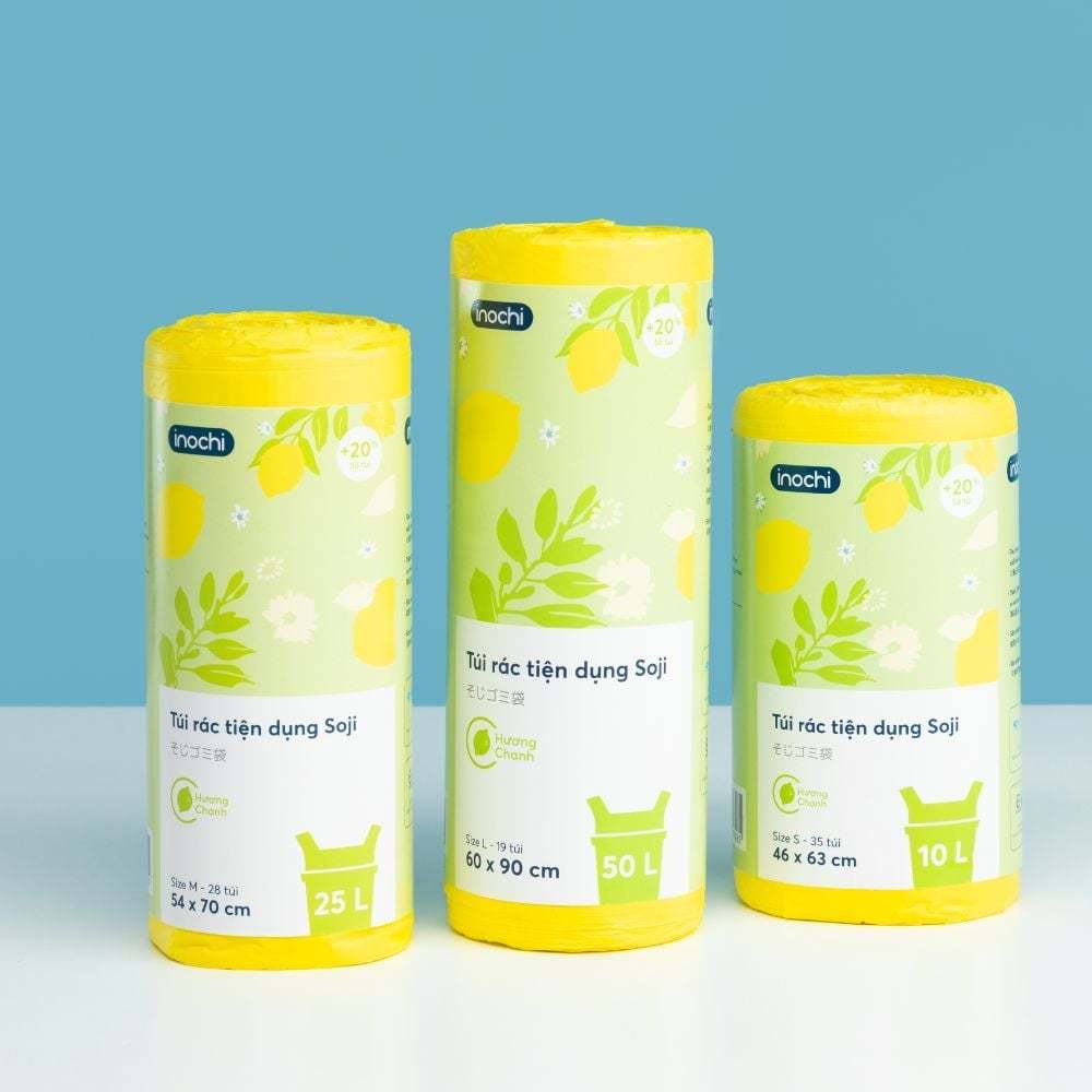 Túi rác tự hủy Inochi có quai hương chanh và hương lavender, cho gia đình, văn phòng, khử mùi