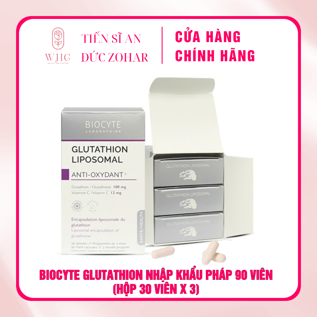 Biocyte) Liposomal Glutathione, hỗ trợ sức khỏe và làn da, nhập khẩu Pháp,  hộp 30 & 90 viên sẽ