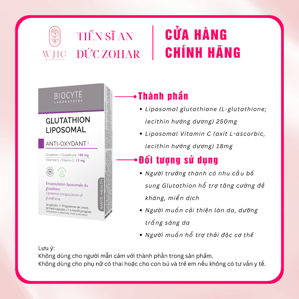 Biocyte) Liposomal Glutathione, h tr sc khe v ln da, nhp khu Php,  hp 30 & 90 vin s | Shopee Vit Nam