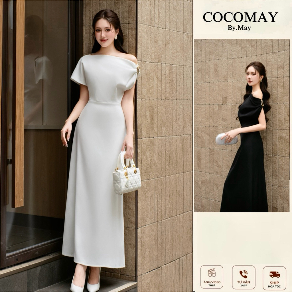 COCOMAY ĐẦM ALIRA lệch vai mặc 2 kiểu tặng kèm cài khuy đầm | Shopee ...
