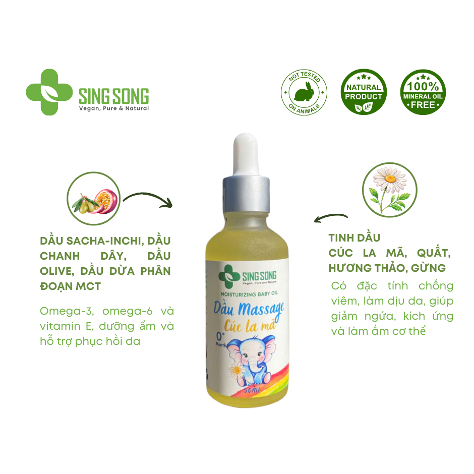 Dầu Massage Cúc La Mã & Quất ISingsongI– hỗ trợ giảm đầy hơi cho bé, dưỡng da, Không Corticoid -50ml