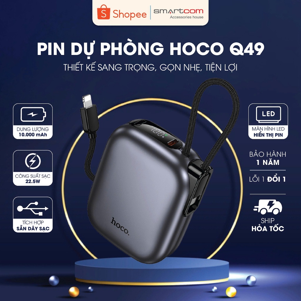 Pin dự phòng cao cấp có đi kèm dây chính hãng Hoco Q49, pin dự phòng 10 ...
