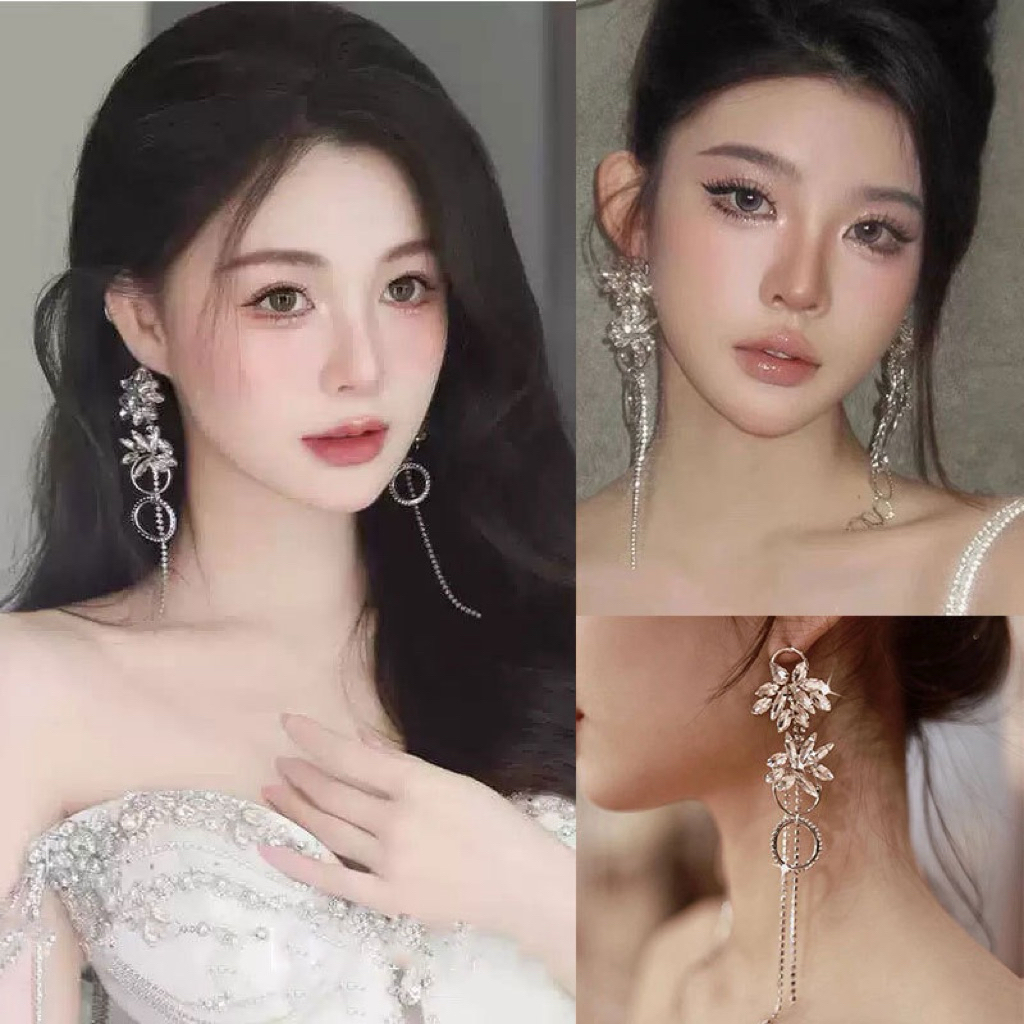 Bông Tai Đi Tiệc Dáng Dài Thiết Kế KILIA QUEMEO Hợp Kim Đính Đá Sang Trọng Cao Cấp