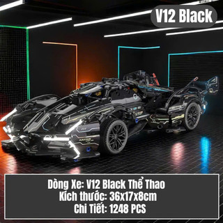 [Hàng Chuẩn] Size 36cm-1:14 Lắp ráp Mô Hình Xe đua ÔTô V12 Black Siêu Xe Xếp Hình Mô Hình Lắp Ráp, Ô Tô Lắp Ghép Technic