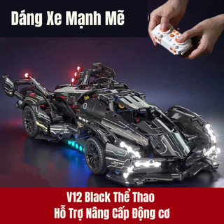 [Hàng Chuẩn] Size 36cm-1:14 Lắp ráp Mô Hình Xe đua ÔTô V12 Black Siêu Xe Xếp Hình Mô Hình Lắp Ráp, Ô Tô Lắp Ghép Technic