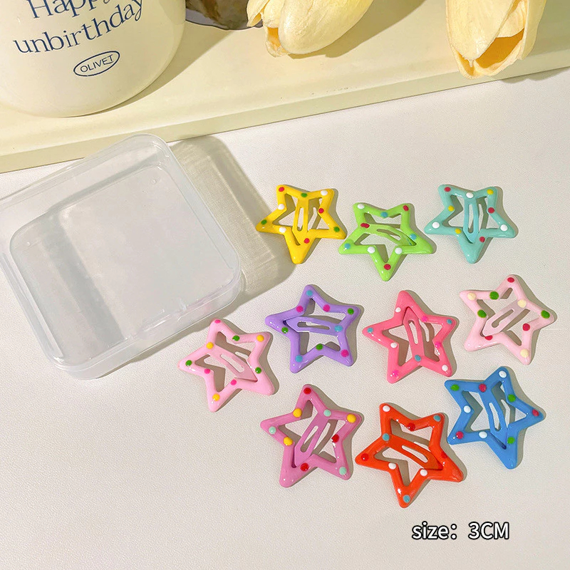 Túi 10,20,30,50 Kẹp Tóc Mái Hình Ngôi Sao Chấm Bi Nhiều Màu Xinh Xắn Dễ Thương Phụ Kiện Tóc Empoli