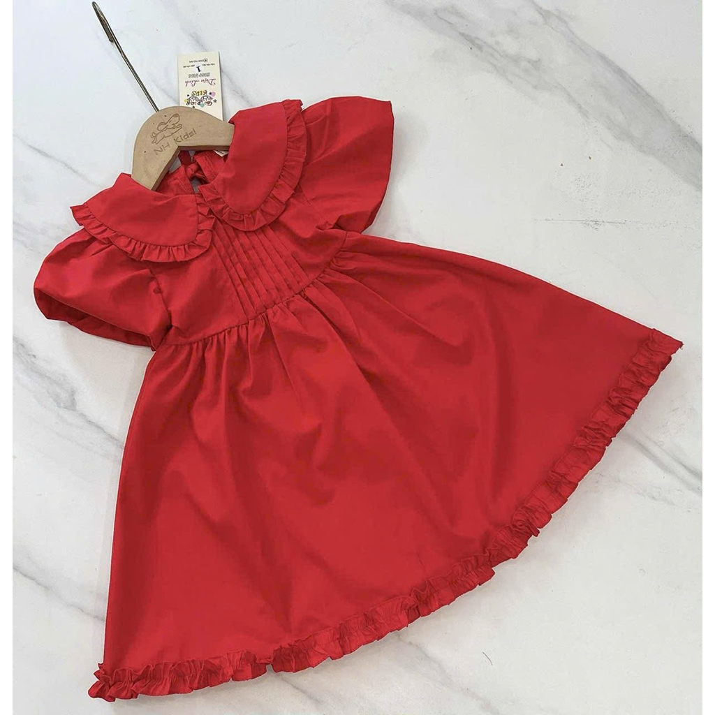 váy đầm đỏ chất liệu thô nến mềm mát dáng xoè babydoll size 8-36kg- váy thiết kế cho bé Diệu linh shop kids dl 73