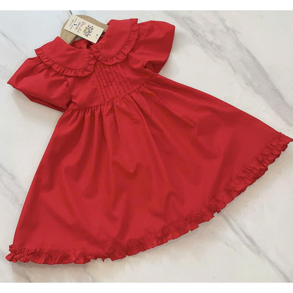 váy đầm đỏ chất liệu thô nến mềm mát dáng xoè babydoll size 8-36kg- váy thiết kế cho bé Diệu linh shop kids dl 73