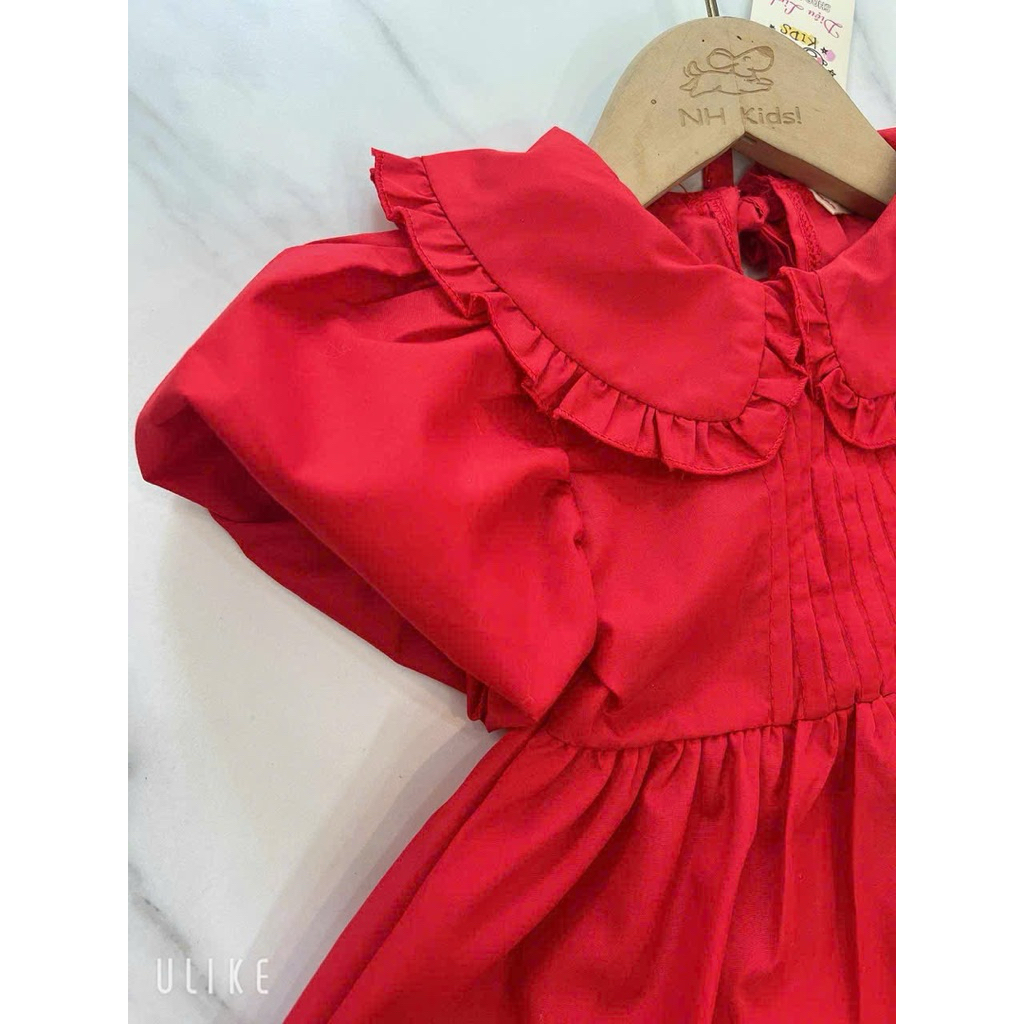 váy đầm đỏ chất liệu thô nến mềm mát dáng xoè babydoll size 8-36kg- váy thiết kế cho bé Diệu linh shop kids dl 73