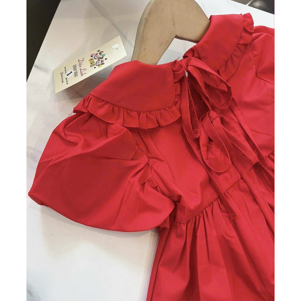 váy đầm đỏ chất liệu thô nến mềm mát dáng xoè babydoll size 8-36kg- váy thiết kế cho bé Diệu linh shop kids dl 73