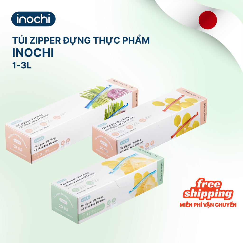 Túi zip đựng thực phẩm tái sử dụng nhật bản đa năng khóa kéo Shinshen 1L 3L zipper inochi