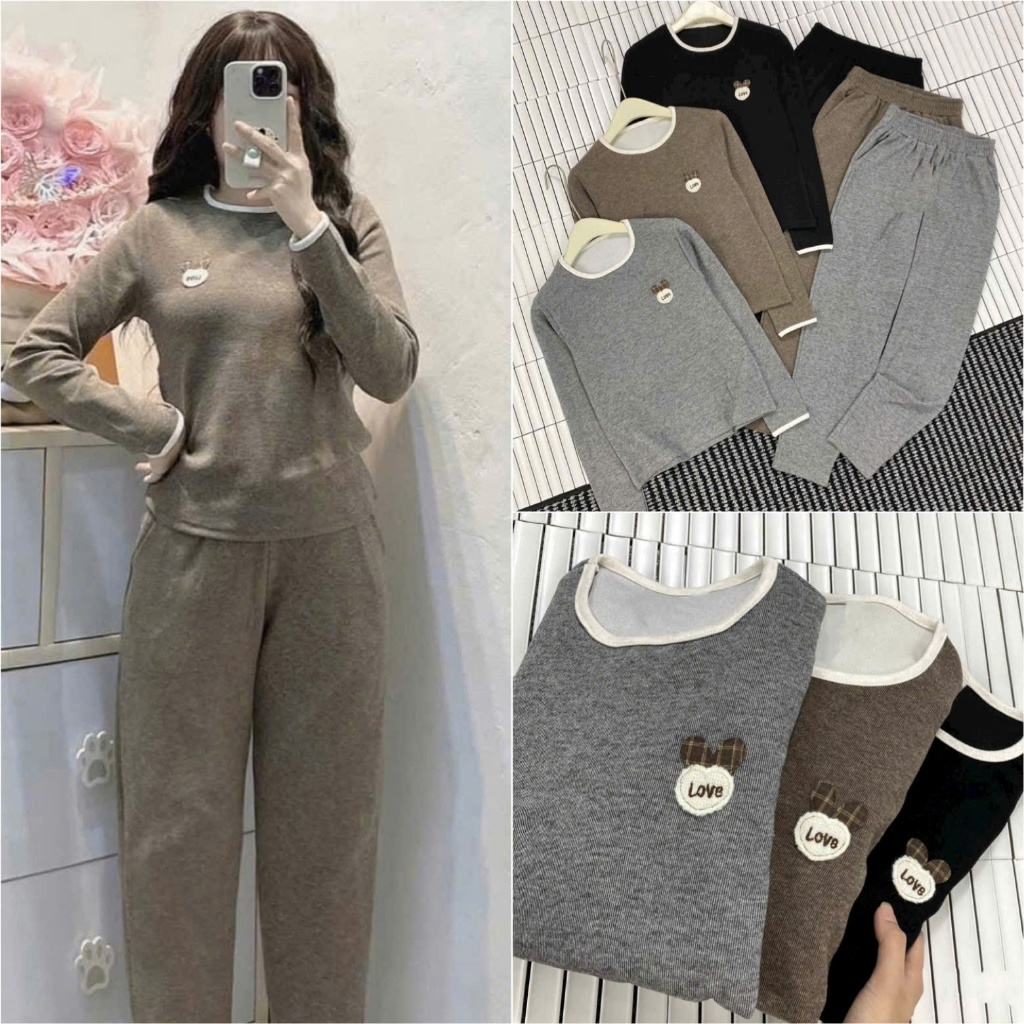 2026. [BỘ TAG LOVE] Sét chất len lông thỏ mềm, dày áo dài tay+ quần baggy. Đủ size SMLXL 40kg- 70kg