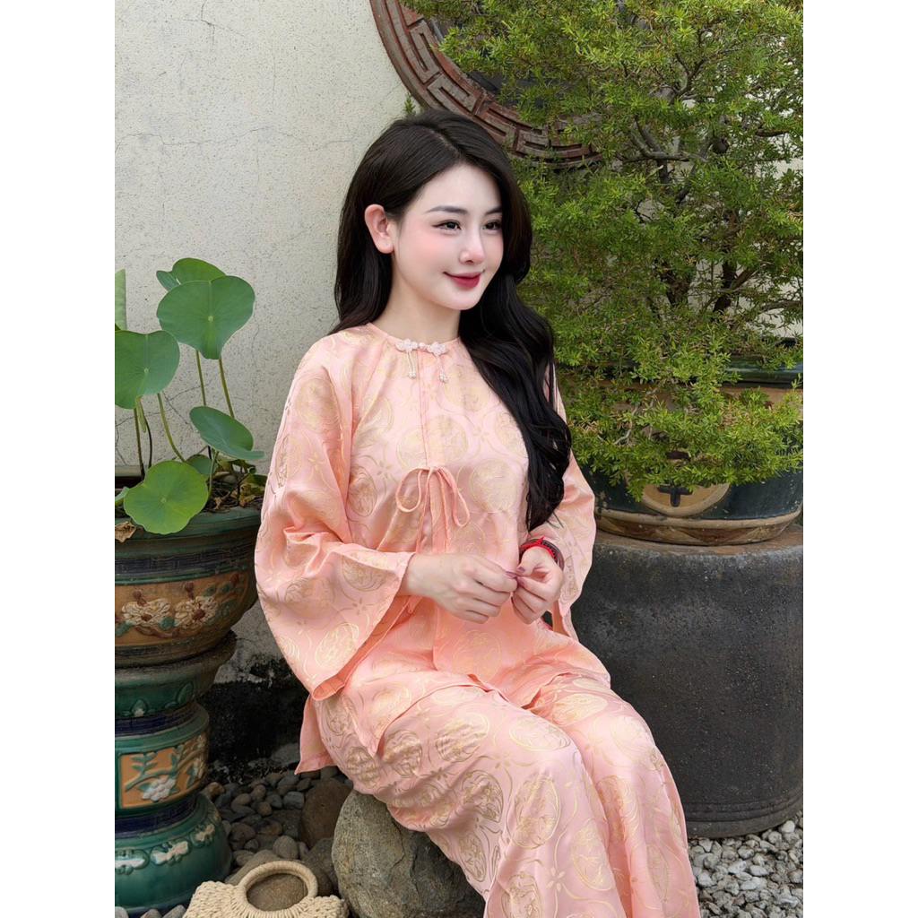 Bộ Pháp Phục Vải Lụa Tằm Tròn Thuỷ Tiên Cúc Đá