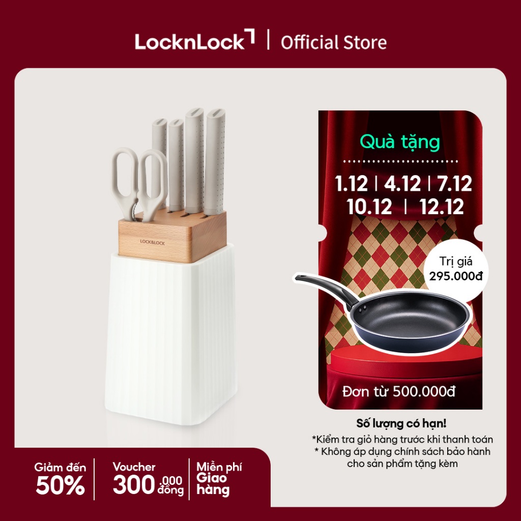 Bộ dao 6 món Lock&Lock (4 dao, 1 kéo, 1 hộp đựng dao) - màu trắng - CKK802