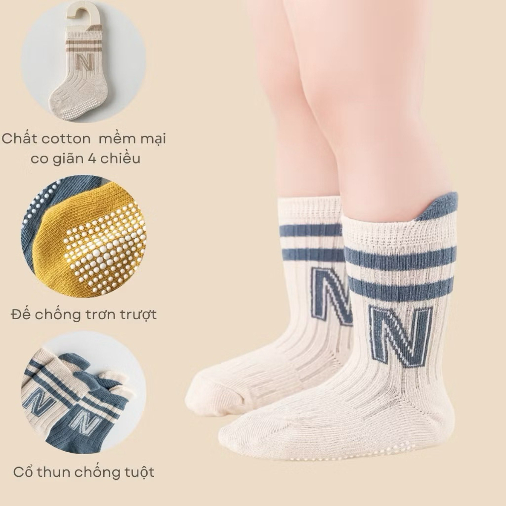 Sét 5 đôi tất sơ sinh in chữ đễ chống trơn cho bé ss57