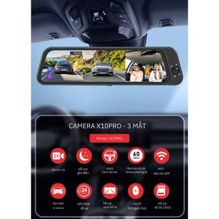 Camera hành trình ô tô X10 Pro 3 mắt cam Tích hợp AI đọc biển số xe GPS Cảnh báo tốc độ Hồng ngoại ban đêm BH 12 tháng